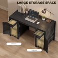 thumbnail image 3 of 53" Farmhouse Executive Desk with Drawers and 2 Cabinets, Black Wood Grain MDF Computer Desk with Adjustable Shelves, Rustic Writing Study Table for Home Office and Bedroom, 3 of 7
