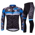 thumbnail image 1 of Sponeed Cycling Jersey Set Men Long Sleeve Reflective Breathable Bicycling Tops Bike Riding Pants Padded Blue XL, 1 of 10