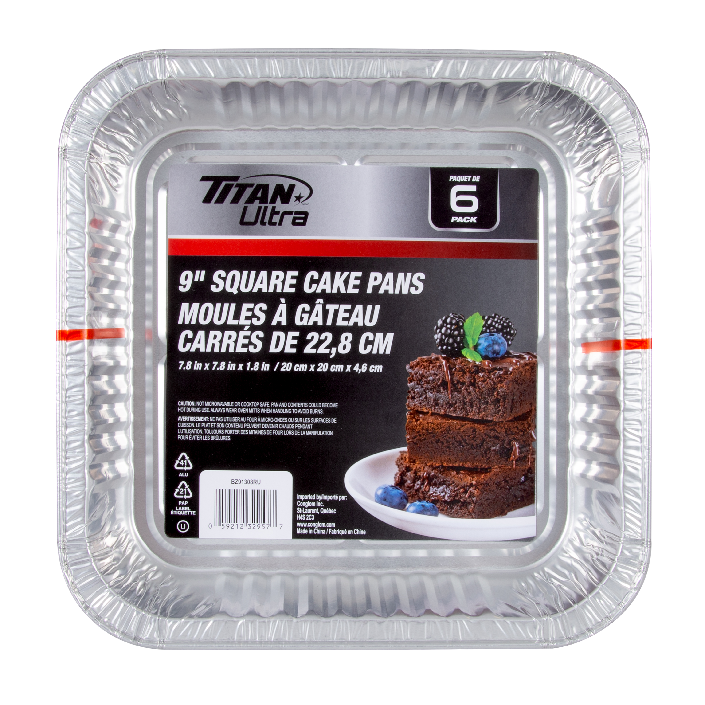 TITAN Ultra Moule carré à gâteau en aluminium 9 po, paquet de 6