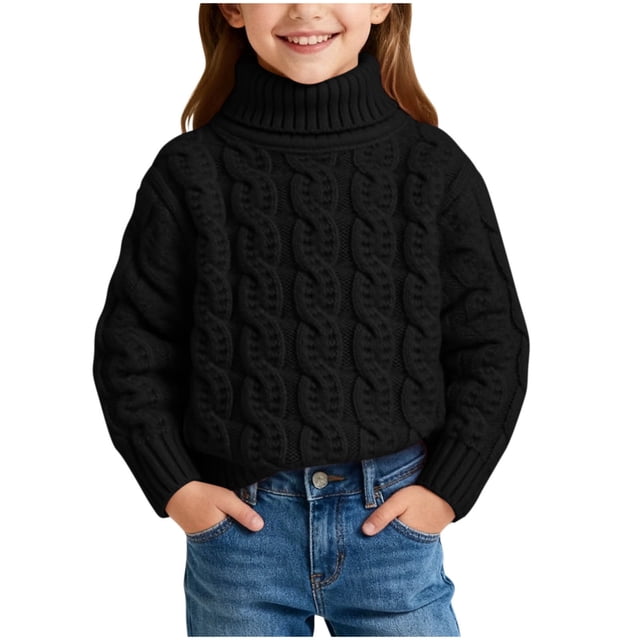 Birdeem Chandail Tricoté d'Hiver pour Enfants, Couleur Unie, Col Montant, Col Rabattable, Haut à la Mode, Hauts pour Enfants