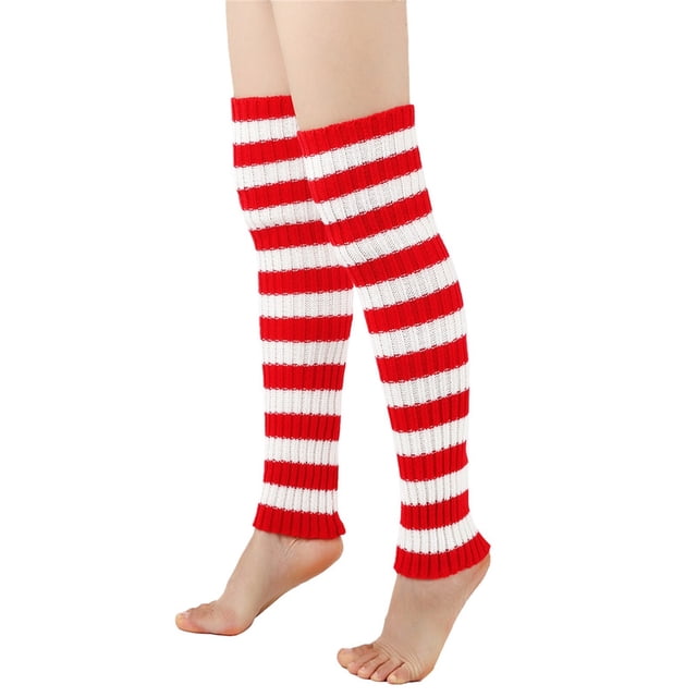 Men's Women's Winter Striped Pattern Knitted Yarn Warm Boot Leg Guards Foot Pile Socks