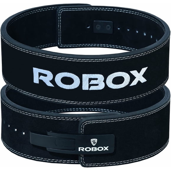 ROBOX Powerlifting Lever Belt - 4" Back Support 10mm Suede Leather, Deadlifts, Squats, Bodybuilding, Gym, Workout, Weight Lifting Belt for Men and Women