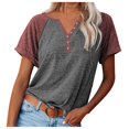 thumbnail image 1 of Betiyuaoe T Shirts Hauts Décontractés pour Femmes T-shirt à Manches Courtes à Col Rond et Épissage Uni, 1 of 3