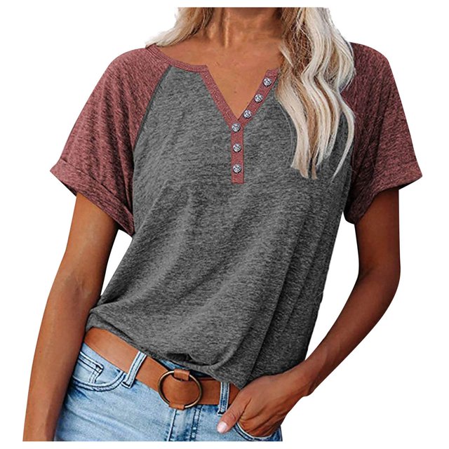 Betiyuaoe T Shirts Hauts Décontractés pour Femmes T-shirt à Manches Courtes à Col Rond et Épissage Uni