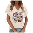 thumbnail image 1 of Hauts de Printemps pour Femmes Manches Courtes Chemises Imprimées Décontractées Boutonnées Col Rond Blouses de Travail Chemises pour Femmes B L, 1 of 3