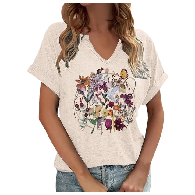 Hauts de Printemps pour Femmes Manches Courtes Chemises Imprimées Décontractées Boutonnées Col Rond Blouses de Travail Chemises pour Femmes B L