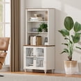 thumbnail image 4 of WAMPAT 5-Tier Bookshelf, 72" Tall Bookcase with Glass Doors, Farmhouse Display Shelf, Adjustable Shelves, Storage Cabinet, Wood Bookshelves for Living Room, Kitchen, Library, White&Oak, 4 of 7