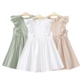 thumbnail image 1 of KYAIGUO Robes en Coton et Lin à Volants pour Bébés Filles Été Sans Manches Robe Décontractée Robe d'Été Couleur Unie Lin Coton pour 2-6 Ans, 1 of 9