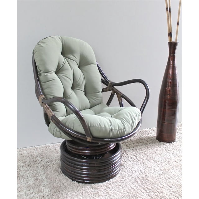 International Caravan Bali Rattan Swivel Rocker Chair-Eggshell