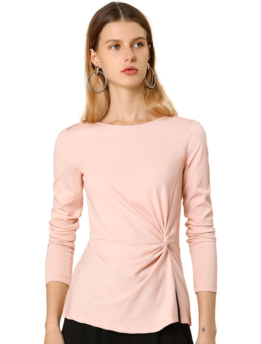 INSPIRE CHIC Blouse à Manches Longues pour Femmes à Col Rond avec Torsade devant