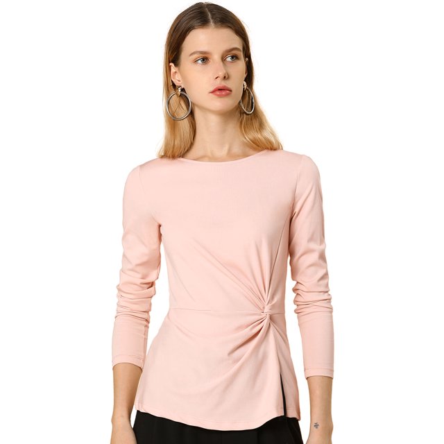INSPIRE CHIC Blouse à Manches Longues pour Femmes à Col Rond avec Torsade devant