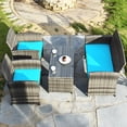 thumbnail image 3 of Costway 8PC Patio Rattan Furniture Set Glass Table Top Cushioned Sofa Turquoise, 3 of 10