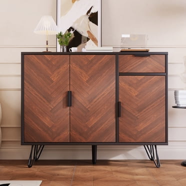 Buffet Cabinet with Storage, Black Small Accent Cabinet with Drawer & Doors, Mid Century Modern Sideboard for Entryway, Hallway, Dining Room, Office