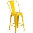 thumbnail image 3 of Commercial Grade 4 Pack 24" High Yellow Metal Indoor-Outdoor Counter Height Stool with Back, 3 of 9