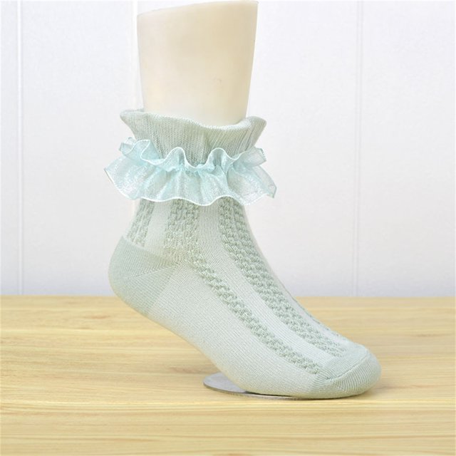 RXIRUCGD 3PC Children's Lace Lace Girls' Socks Cotton Mesh Princess Socks Cute Mid Length Socks( Green, Size:M )