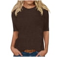 thumbnail image 2 of CFLVAEK T-Shirts Classiques à Manches 1/2 pour Femmes, Col Rond Décontracté, Blouse Unie, T-Shirts Confortables pour Dames 2025, Hauts de Sortie, 2 of 5
