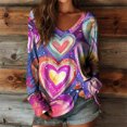 thumbnail image 2 of 2026 Hauts de la Saint-Valentin Femmes Décontracté Ample Haut à Col en V Mignon Cœur Saint-Valentin Coloré Imprimé Manches Longues Tenues Confort Romance T-Shirts Doux Vêtements Quotidiens Chemises, 2 of 3