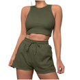 thumbnail image 1 of ShomPort Womens 2PC Matching Set Sleeveless Round Collar Crop Tops High Elastic Waisted Drawstring Shorts Comfort Athletic Outfits, 1 of 6
