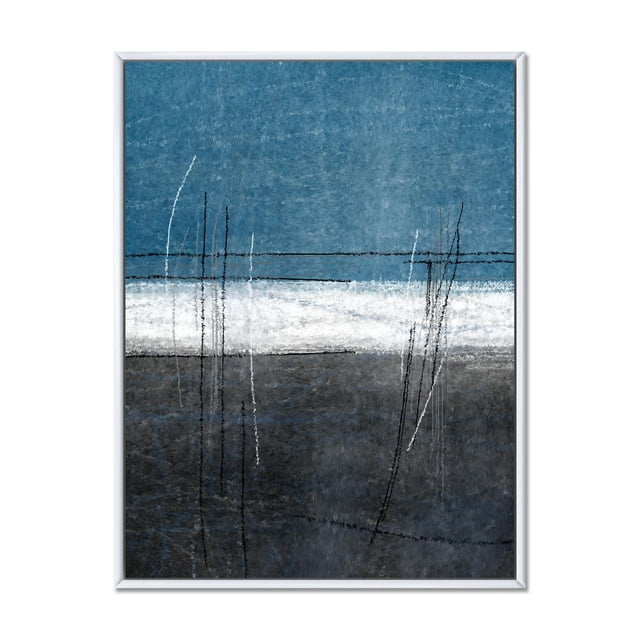 Designart Art Abstrait Teal Meets Grey, Cadre Flottant Art Mural avec Bandes Horizontales Teal, Grey et white Accentuées de Fines Lignes Noires et Blanches. la Toile Enveloppée pour Galerie Est Tendue sur un sous-Cadre en Bois de 1 Po et Ensemble dans un Cadre Flottant Blanc, Prêt à Accrocher pour la Déco Contemporaine de la Maison.