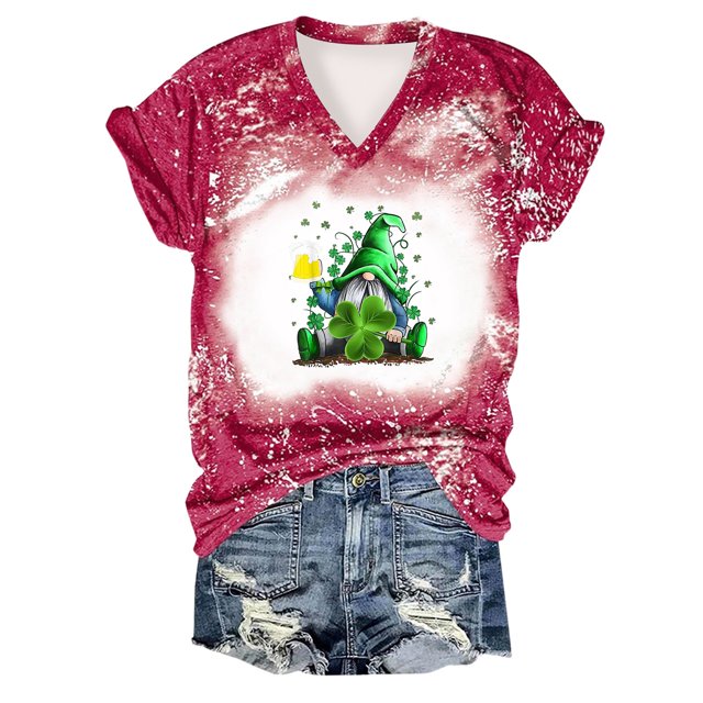 Offres jusqu'à 70 % de Rabais! Hauts d'Été pour Femmes 2024 Grande Taille Mode Fête de la Saint-Patrick T-shirt Imprimé à Manches Courtes Col Rond Haut à Manches Courtes Haut à Manches Courtes Col en V Chemise Cadeau pour Femmes en Solde