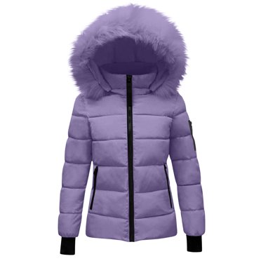 yardsong Womens Puffer Jacket with Faux Fur Hood Trendy Quilted Waterproof Insulated Winter Coat Purple,S