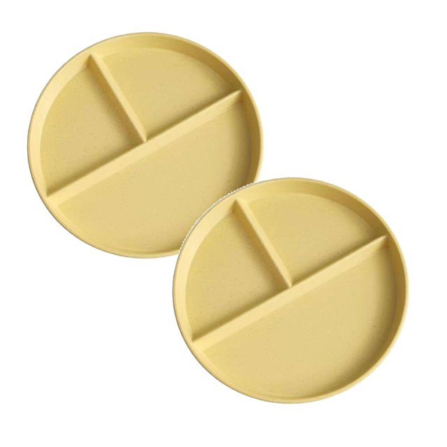 Oleegame Ensemble de Couverts en Acier Inoxydable 2 Pcs Assiettes en Blé pour Adultes Ensemble de Vaisselle Réutilisable Assiette Compartimentée pour Enfants Plateau à Salade en Plastique Bariatrique Plateau à Lunch Micro-Ondes et Lave-Vaisselle Jaune
