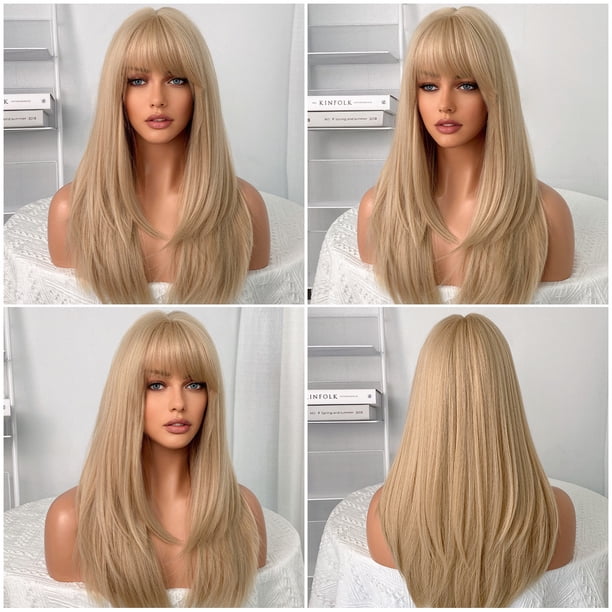 Jinsinto 24 Inches Platinum Blonde Wig with Bangs for Women  display picture 3