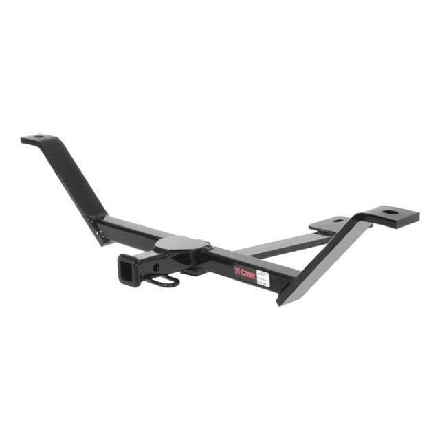 Curt Hitch 11064 Trailer Hitch Rear Class I with a square tube design and 1-1/4 inch receiver. It has a 2000-pound weight carrying capacity and 200-pound tongue weight. The hitch is black gloss powder-coated steel, featuring a durable, rust-resistant finish and an open-back receiver for easy cleaning. Designed for compact cars, full-size cars, and smaller SUVs, it is suitable for towing small trailers or attaching bike racks and cargo carriers. Compatible with 2009-2013 Honda Fit models.