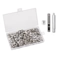 thumbnail image 1 of Meterk 100 Sets Grommet Kit With Eyelets Washers 1/2 Inch 3Pcs Installation Tools Silver Metal Grommets For Fabric Leather Clothing Tarps, 1 of 7