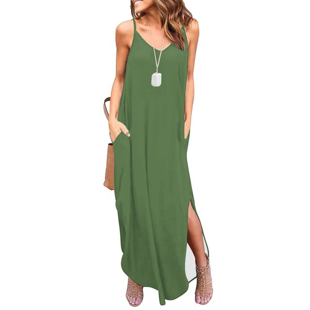 Robes d'Été pour Femmes 2023 Mode Femmes Décontractées à Col en V Unies Robes d'Été Sans Manches Robe Chandail Robes de Soirée pour Femmes Élégantes Chic en Liquidation