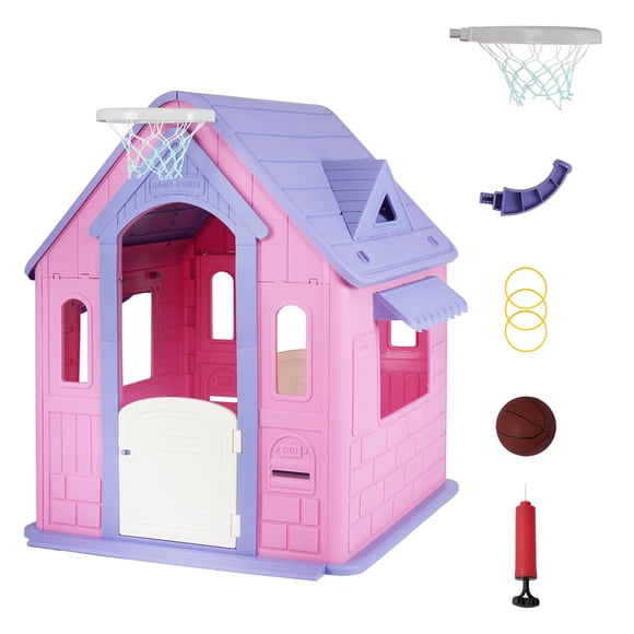 QinaQin Kids Outdoor Playhouse with Mailbox, Windows and Half Door for Backyard Play