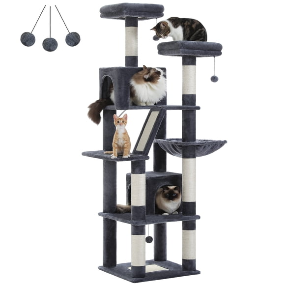 PAWZ Road 71" Large Cat Tree Multi-Level Cat Tower with 6 Scratching Posts for Indoor Pet Dark Gray