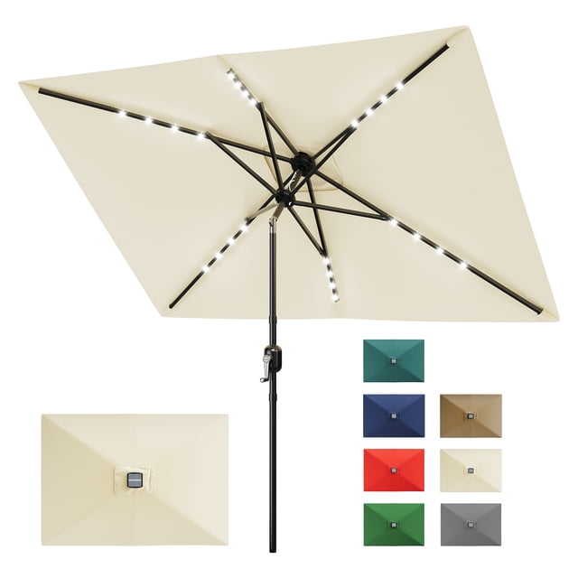 Garvee 10' x 6.5' Solar Patio Umbrella,Table Umbrella ,Crank & Push Button Tilt, 6 Sturdy Ribs,Beige
