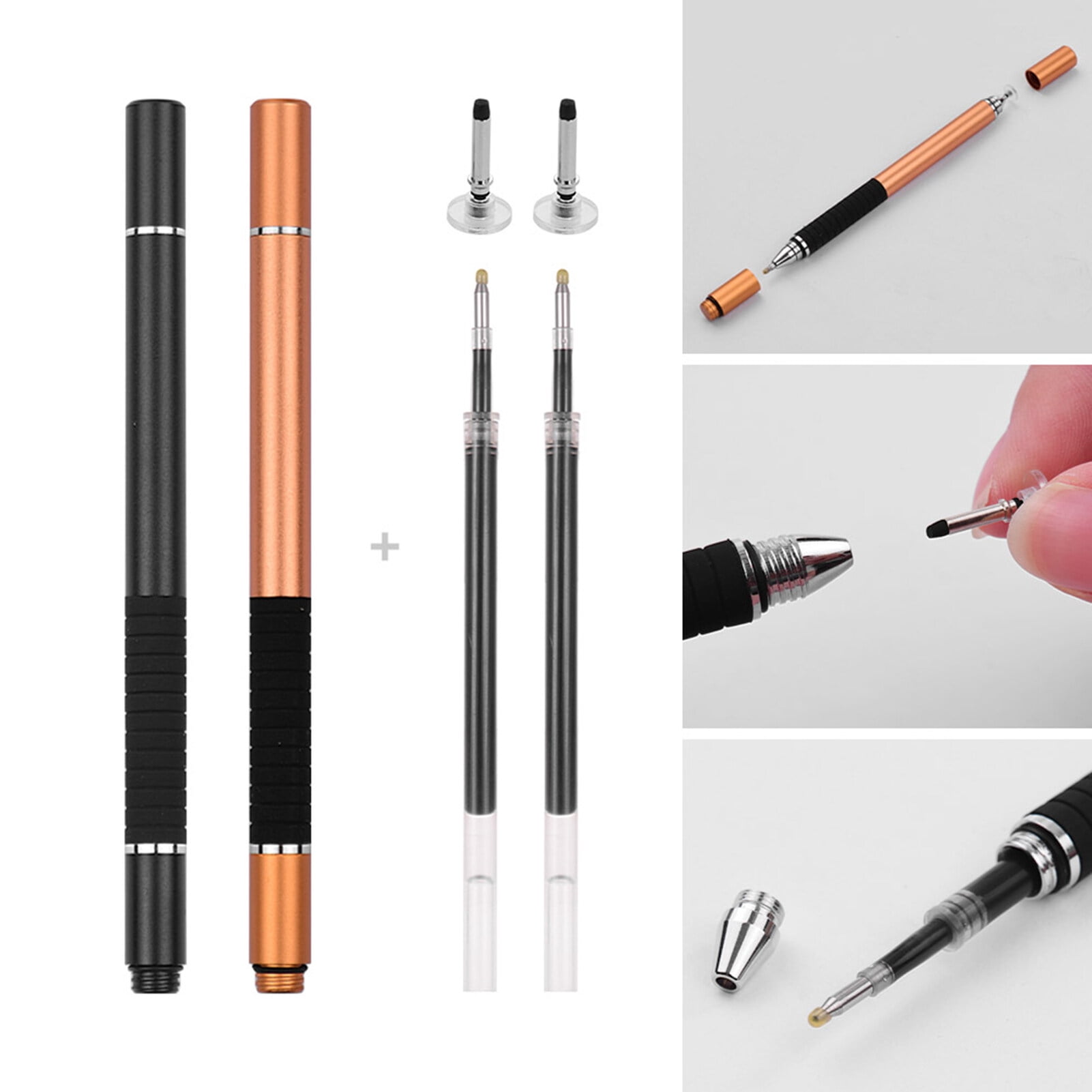 2-in-1 Precision Stylus with Refill and Disc Tip, Capacitive Touchscreen Stylus for Phones and Tablets, 2-Pack, Gold/Gold