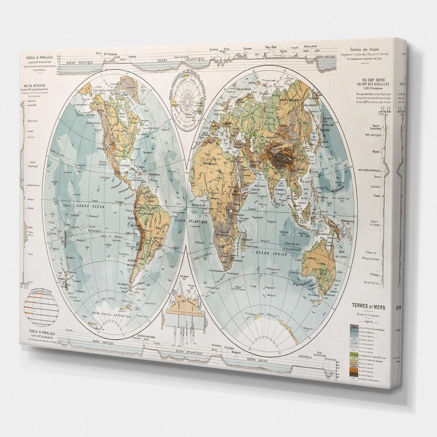 Designart Ancienne carte du monde II Art mural sur toile