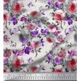thumbnail image 1 of Soimoi Toile de Velours Feuilles & Rose Imprimé de Fleurs par la Cour 58 Pouces de Large, 1 of 3
