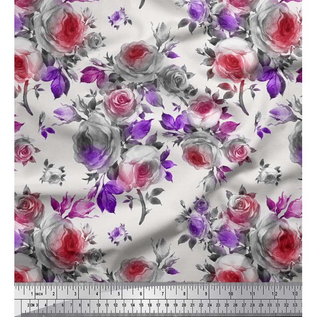 Soimoi Toile de Velours Feuilles & Rose Imprimé de Fleurs par la Cour 58 Pouces de Large