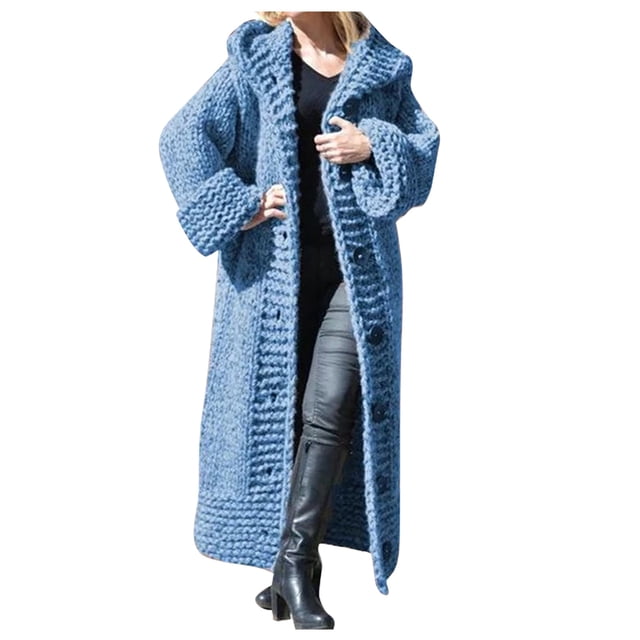 Kcodviy Women Casual Solid Knit Cable Knit Coat Button Plus Size Long Sweater Vest Women Open Front Sleeve Sweater Long Cardigan Long Cardigans for Women Winter Coat