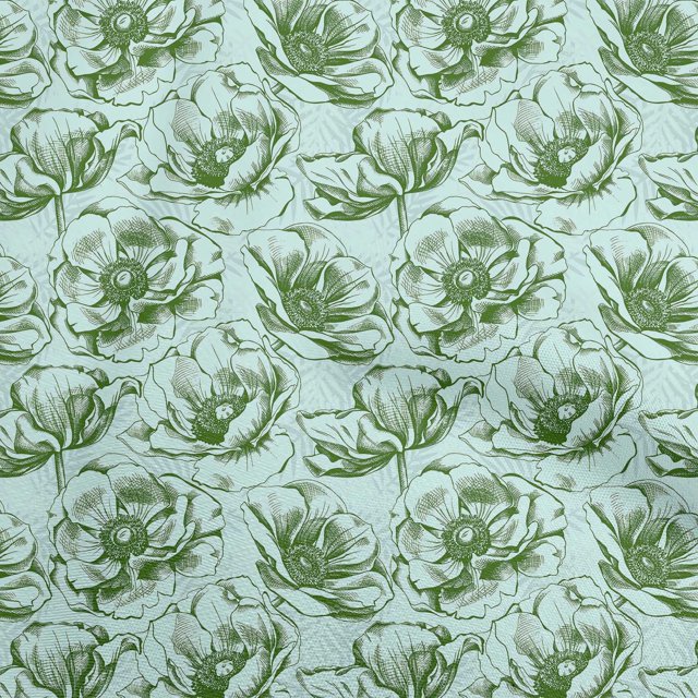 oneOone Rayon Green Fabric Floral Craft Projects Decor Fabric Printed By The Yard 56 Inch Wide
