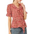 thumbnail image 2 of INSPIRE CHIC Women's Sweet Fruit Crossover V Neck Short Sleeves Ruffle Wrap Blouse, 2 of 7