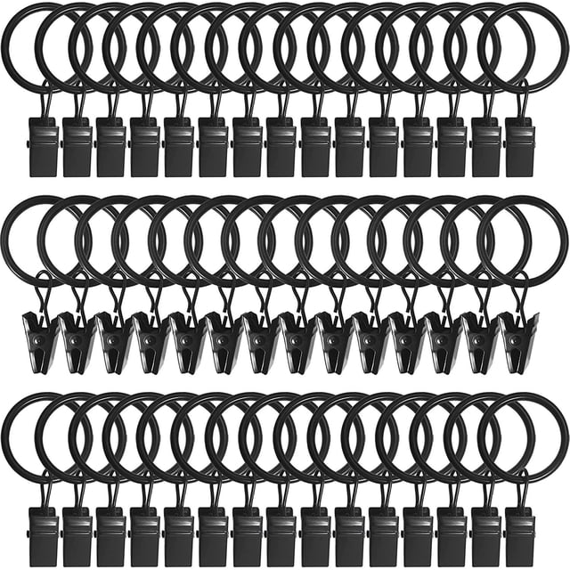 Meitianfacai 40 Pack Curtain Rings with Clips Hooks, Hat Clothes Clips,Black Drapery Clips with Rings Stainless Steel Metal 1.5 inch Curtain Hangers Clips, Fits Diameter 1.2 inch Rod