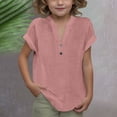 thumbnail image 2 of DecSea Linen Shirts for Kids 2025 Summer Button Down V Neck Short Sleeve Tops Casual Solid Blouses, 2 of 9