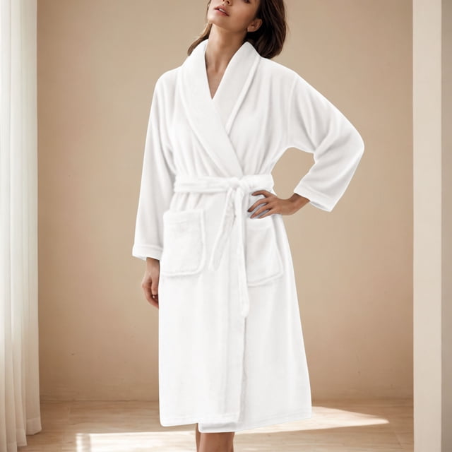 Soki Premium Womens Plush Soft Robe Fluffy, Warm, Fleece Sherpa Shaggy Bathrobe White 3XL
