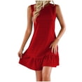 thumbnail image 2 of Ovzne Robes d'Été pour Femmes Robe d'Été Mode Femmes Robe Décontractée Col Rond Sans Manches Robe Mini Unie Grande Taille Liquidation, 2 of 6