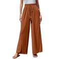 thumbnail image 2 of Jsaierl Side Split Palazzo Pants for Women Elastic Waisted Drawstring Lounge Linen Pants Solis Color Flowy Beach Vacation Trousers, 2 of 7