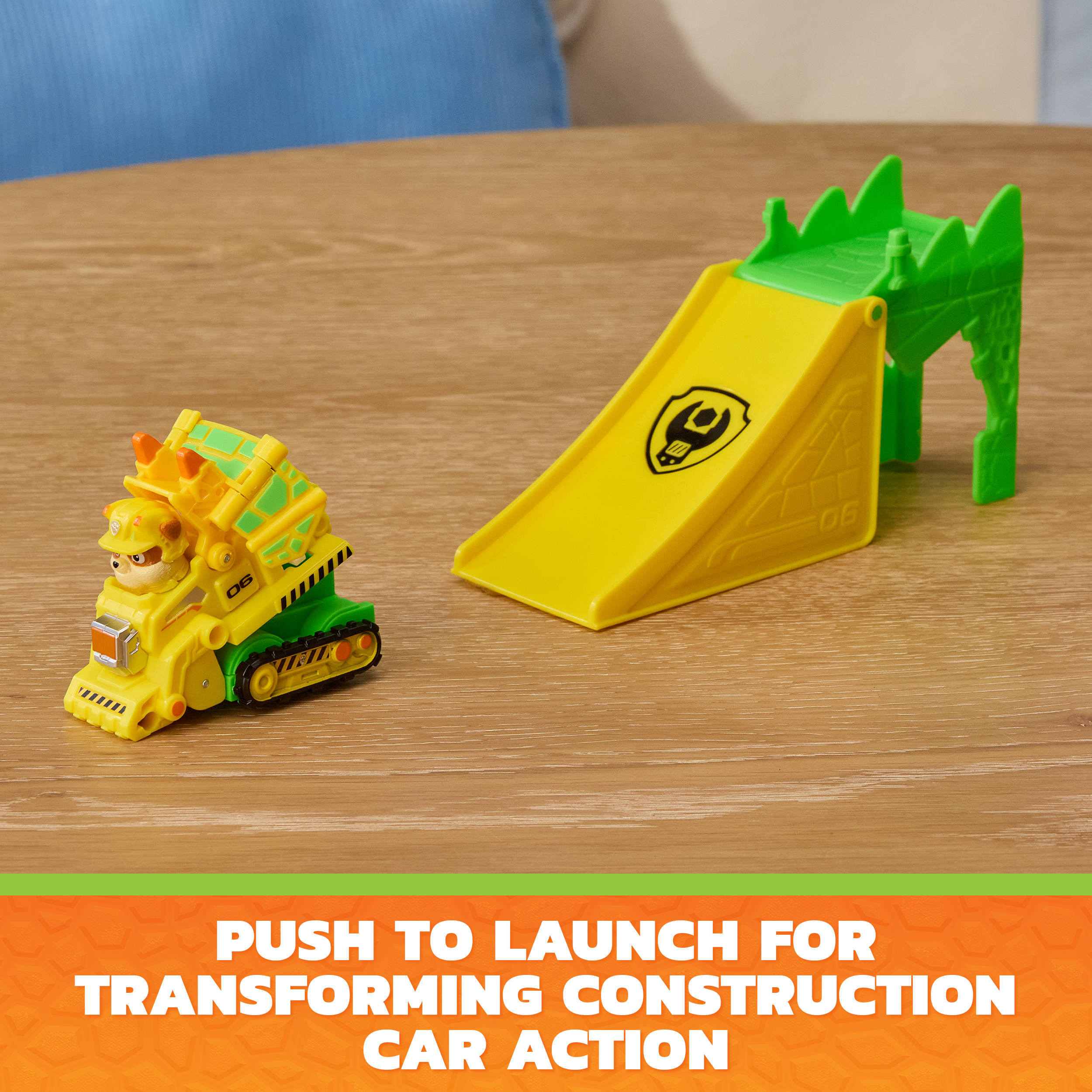 PAW Patrol: The Dino Movie, Rubble Jump Shift Racers with Transforming Flip Action Construction Vehicle, Preschool Toys for Girls & Boys Ages 3+