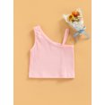 thumbnail image 2 of goowrom Breathable Summer Little Girls Vest, Toddlers Sweet Style Solid Color Sloping Shoulder Sleeveless Short Tops Casual Clothes, 2 of 8