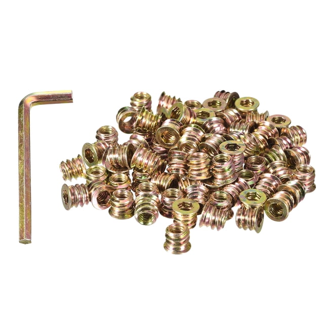 Unique Bargains 1/4-20 x 10mm Threaded Inserts Nuts, 100 Pack Wood Insert Nuts with Hex Wrench