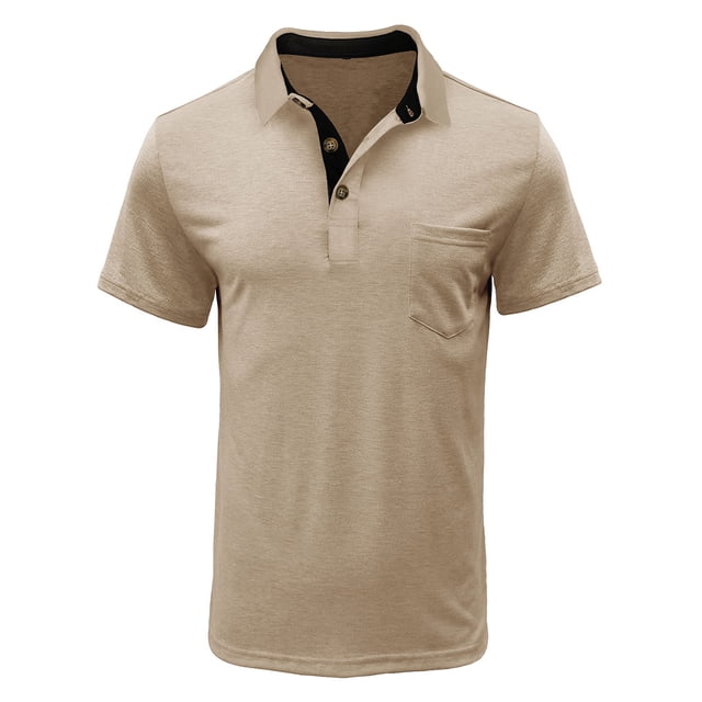 XZNGL Homme Manches Courtes Uni Décontracté Mode Col Rabattu Chandail Boutons T-Shirt Blouse