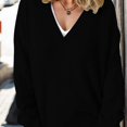 thumbnail image 2 of Timegard Womens Sweaters V Neck Long Sleeve Pullover Solid Color Oversized Tops Loose Comfy Blouses, 2 of 7
